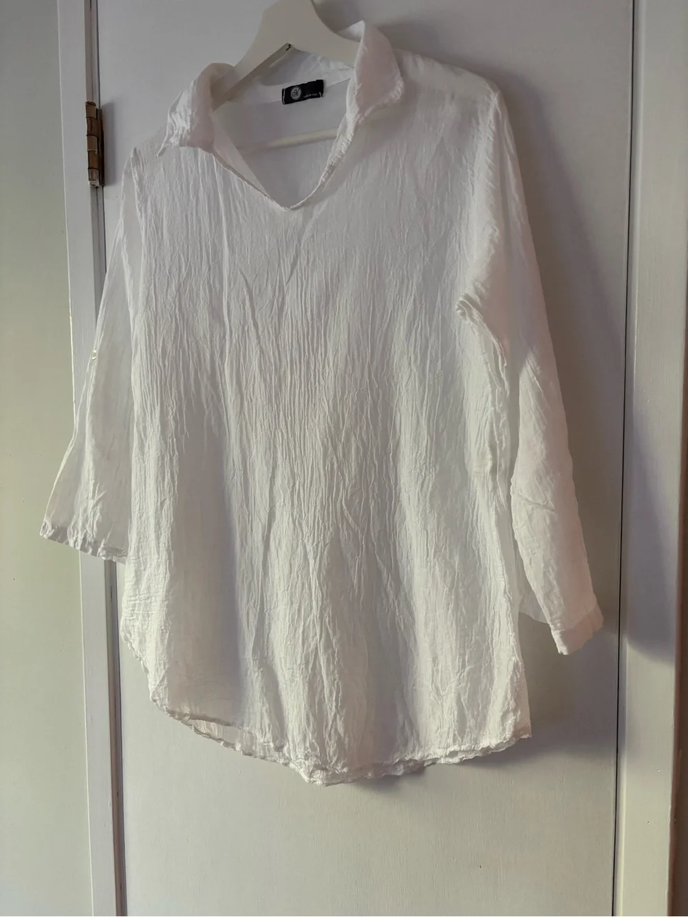 Made in Italy White Cotton Gauze Blouse S Crinkled Sheer Lightweight Relaxed Fit - Picture 11 of 11